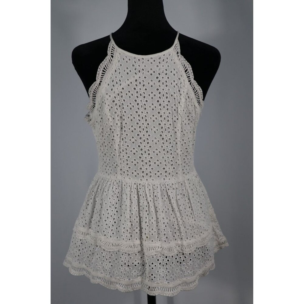 Lulus White‎ Eyelet Lace Peplum Top Sleeveless Halter Style Size S 100% Cotton